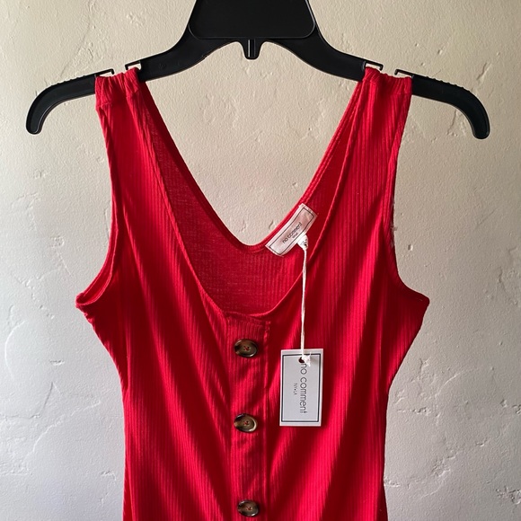 Ribbed Red Faux Button Down Dress - Picture 2 of 3